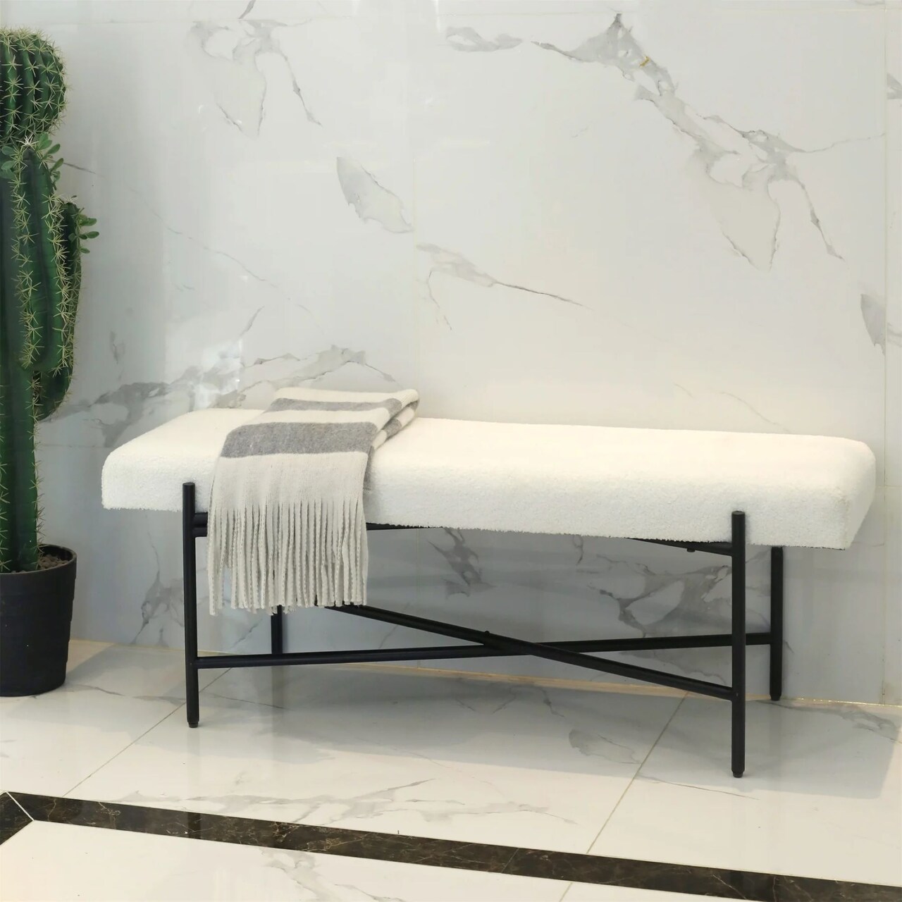 Contemporary Home Living Cushion Top Entryway Bench - 47" - White and Black